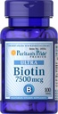 Puritan's Pride Biotin 7500 mikrog, Terveellinen hiustenhoito, 100 kreivi, 100 kreivi (paketti 1)