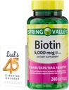 Spring Valley Biotin 5000 mikrog 240 kreivi, ravintolisä hiukset ihon kynnet, hiusten vitamiineja hiusten menetystä naisille Bundle kanssa Lualin 45 diabetes dekoodattu