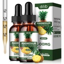 (2 pakkaus) Magnesium Glycinate Supplement, Liquid Magnesium Glycinate Liquid Drops 500 mg-Support Stressin lievittäminen, rentoutuminen, mieliala, uni, luu ja lihas-4 Fl Oz, Vegan, Ananaksen maku