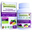 7 in 1 Elderberry ZINC, C-vitamiini, D-vitamiini, Echinacea, Inkivääri & Intian karviaismarja (Amla). Premium Elderberry kapselit 90 ct, Kaikki luonnolliset, ei- GMO, vegaaninen, ei riisijauhe, ei- gluteeni