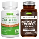 Monivitamiini ja mineraalit miehille + korkea absorptio Curcumin C3 Complex, vegaaninen Bundle, kestävä julkaisu Advanced Multivitamiini + 300% Suurempi Imeytyminen Curcuminoidit nopea otto, Igennus