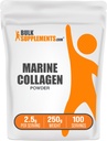 BulkSupplements.com Marine Collagen Powder - Marine Collagen Peptides Supplement, hiukset, iho, & kynnet - Hydyrolysed & Gluteeniton, 2,5 g per tarjoilu, 250g (8,8 oz) (pakkaus 1)