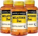 MASON NATURAL Melatoniini 3 mg B6 & Calcium, luonnollinen uniapu, tukee levollinen uni, 60 tablettia (pakkaus 3)