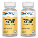 SOLARAY-vitamiini D3 + K2, D & K-vitamiinit kalsiumin imeytymiseen ja terveen sydän- ja verisuonijärjestelmän ja -valtimoiden tukeminen, ei-GMO & No Soy