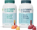 SmartyPants Prenatal and Men's Multivitamiini Gummies Bundle: Omega 3 Fish Oil (EPA/DHA), Biotiini, metyylifolaatti, D3, C-vitamiini, B12, B6, A, K & Sinkki immuunitukeen (30 päivän tarjonta)