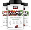 FORCE FACTOR Collagen Boosting Superfoods, Vegan Collagen Booster naisille, Biotiini, Hyaluronihappo, ja C-vitamiini, Hiukset, iho, kynnet, & Joint Support, Trooppiset hedelmät, 180 pehmeät purukumia, 3-pakkaus