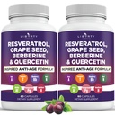 Resveratrol, berberiini, Grape Seed Extract, Quercetin, Polyfenoli Supplement naisten ja miesten kanssa Noni Extract, N-Acetyl Cysteine, Acai Extract - 2-Pack
