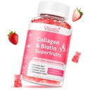 Sokeriton kollageeni Gummies naisille Miehet, Multi Collagen Peptides Gummies tyyppi I II III V X kanssa Biotiini A B C D E hiusten ihon kynnet, mansikka maku 60
