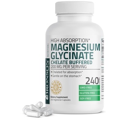Bronson Magnesium Glycinate 200 MG per tarjoilu Kelated for High Imeytyminen, Hellävarainen vatsassa, ei-GMO, 240 kasvissyöjän kapselit