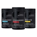 Sports Research Cranberry Fruit Complex Supplement with Pacran & Vitamiines C & E, Whole Fruit Blueberry Concentrale Made from Organic Blueberry and Plant Based D3 + K2 with Coconut Oil