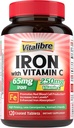 Iron Supplement 65 mg kanssa C-vitamiinia, vatsan ystävällinen carbonyl rauta, korkea teho ja imeytyminen, terveen rauta- ja energiatasot, tukee punasolujen tuotanto, 120 tablettia