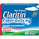 Claritin Liqui-Gels 24 tuntia Allergian lievittäminen, muu kuin vaikea allergialääketiede, Loratadine Antihistamiinikapselit, 60