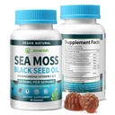Vegaani Ashwagandha Sea Moss Gummies - Musta siemenöljy, C-vitamiinia immuunitukea, Ruoansulatuskyky, antioksidantti 13 1 Bundle, Meri Moss klorofylli Edistynyt vahvuus Formula 2Pack 120 Gummies
