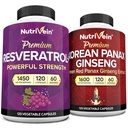 Nutrivein Premium Korean Panax Ginseng Supplement & Resveratrol täydennysosa Bundle: High-Absorption Resveratrol kapselit & Ginseng aivoille, Defenses, korjaus, & Vitality