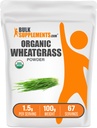 BulkSupplements.com Organic Wheatgrass Powder - Organic Super Greens Powder, Superfoods Superfoods Supplement - Vegan & Gluteenittomat, 1,5 g per tarjoilu, 100g (3.5 oz) (Pakkaus 1)
