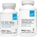 XYMOGEN ActivNutrientit ilman rautaa (240 kapselia) + K2-D3 Max (60 kapselia) - Monivitamiini energia- ja mielialatuki D-vitamiini 5000 IU kapselit + K2-vitamiini