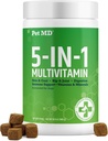 Lemmikki MD 5in1 Dog Multivitamiini - 30 Essential Vitamiineja, Mineraalit & ravintoaineet iholle & turkki, hip & Joint, Digestion, Immuuni & Senior Dog Vitamiinit - Glukosamiini, Omega 3 6 9, & Probiootit - 120 ct