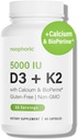 Nooforic D3 K2 -vitamiini 5000 IU - K2-vitamiini 100 mikrog MK7, kalsium, BioPerine - Bone Health & Immunosupport Supplement - Gluteeniton, ei-muuntogeeninen - D3-vitamiini K2 täydentää (60 Servings)