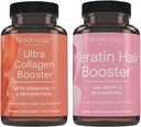 Varaus Ultra Collagen Booster & Keratin Hair Booster - ominaisuudet Dermaval, Biotin & Resveratrol - Tuki hiukset ja iho - 90 Ultra Collagen kapselit, 60 Keratin kapselit