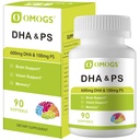 OMOGS Algae DHA - 600 mg Omega-3 DHA Softgels, Fosfatidyyliseriini & Walnut Oil, tukee tervettä aivotoimintaa, Vision, Eye & Memory, Gluteeniton, ei-GMO Vegan Algae Oil, 90 Softgels