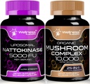 Nattokinaasilisäkapselit - 5000 FU - Entsyymit puhtaasta japanilaisesta Natto Extract - luomusieni lisäkapselit - 10000 mg - 25 in 1 sienikompleksikapselit