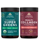 Ancient Nutrition Organic Supergreens Powder, Vihreät Maku, 25 Tarjoilut + Multi Collagen Protein Powder, Mansikka sitruunaa, 24 Tarjoilut