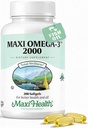 Omega 3 täydennysosa - Omega-3 Kalaöljy 2000mg - luonnollinen lähde EPA & DHA - sydän, aivot & yhteinen terveys - Kosher Certified Wild Caught Marine Fish - 200 kasvissyöjä Softgels by Maxi Health