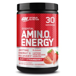Optimum Nutrition Amino Energy - Pre Workout med grönt te, BCAA, Aminosyror, Keto Friendly, Green Coffee Extract, Energy Powder - Juicy Strawberry Burst, 30 portioner (Packaging May Vary)