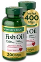 Nature's Bounty Fish Oil, Ravintolisä 360 mg Omega-3, tukee Heart Health, 1200mg, 200 Softgels (Pack of 2)