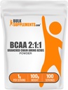 BulkSupplements.com BCAA 2:1:1:1 Jauhe - Haaraketju Aminohapot, BCAAs Aminohapot Powder - aromiton & Gluteeniton, 1g per tarjoilu, 100g (3.5 oz) (Pakkaus 1)