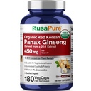 NusaPure Red Korean Panax Ginseng 20:1 Extract, 450 mg, mikä vastaa 9000 mg 180 kasviskapselia (USDA Organic, non-GMO, Vegan, kasvissyöjä, Bioperine)
