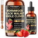 11in1 Wormwood Liquid Drops - Black Walnut Wormwood Liquid Extract kanssa koko Mausteneilikka, Reishi, Piparminttu, Oregano, Aloe Vera, Anis Seed - 2 FL OZ - 60 päivää Supply - Mansikka maku