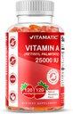 Vitamaattinen sokeriton A-vitamiini 25000 IU Gummies (Retinyl Palmitate) - Luonnollinen mansikka maku - 120 Pektiinipohjainen Gummie (3 pullot)