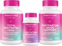 Vaaleanpunainen Stork Uusi äiti Necessities Bundle: Synnytyksen jälkeinen vitamiini DHA ja Foolihappo, Imetys Probiootti rintamaidon tarjonta + immuuni tuki, Postpartum Mood + Hormoni tuki, Postpartum Essentials