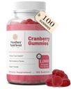 Äiti Nutrient Cranberry Gummies Supplement for Women & Kids- Virtsan virtsatie Terveys- Vähemmän Tart & 90% vähemmän makea, Gluteeniton, ei-GMO, Vegaani - Pure Cranberry Extract 1000 mg - 100 Count.