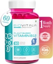 BIOVITALIA B12 kapselit Metyylikobalamiini täydentää 1000 mg kasviperäisiä kapseleita - tuki hermo toimintaa ja aineenvaihduntaa Rikastettu vehnä Grass Spirulina Punajuuret - 60 Vegaani Caps