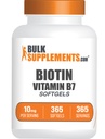 BulkSuplements.com Biotin 10000mcg Softgels - B7-vitamiini, Biotin vitamiineja hiuksille, iholle ja kynsille, Biotin Supplement - Gluteeniton, 1 Softgel per Serving, 365 Count (Pakkaus 1)