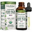 LiveWise Naturals Vauvan D3-K2-vitamiinin nestemäinen lisäosa, vitamiini tipat pikkulapsille ja pikkulapsille, tervettä kasvua, kehitystä ja päivittäistä hyvinvointia, helppo käyttää Dropper lasipullo, 1 Fl Oz