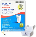 Dairy Pills for Laktoosi-intoleranssi - Equate Fast Acting Relief Vanilla Flavor, 32 pureskeltavaa tablettia, laktaidipurutabletteja, laktaasi-entsyymi (pakkaus 1), laatikko Fusion Shop Store