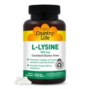 Country Life L-Lysine 500mg kanssa B-6, Tukee Immuuniterveys, edistää Collagen uudistumista huulet ja suu, 100 vegaaninen kapselit, Certified Gluten Free, Certified Vegan