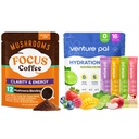 Venture Pal Mushroom Coffee & Electrolyte Powder Bundle: 12 in 1 Kahvi Ashwagandha Focus & Immuniteetti + Sokeriton Elektrolyytti Packets 5 vitamiineja & 7 Electrolyyttejä - 40 tarjoilua & 16