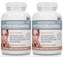 Phytoceramids Rice Based with Biotin Anti Aging Supplement, ryppyjen poistoaine ja kasvokosteuttava Phytoceramids A-, C-, D- ja E-vitamiini, Two Bottle Pack, 120 kapselia 40 mg, Gluteeniton