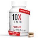 10X Health Focus Rhodiola Rosea - Aivolisäkkeet muistia ja keskittymistä varten - 60 kapselia Focus Supplement, Muistilisä aivojen terveyttä varten Ginkgo Biloba, Huperzine A - Ginkgo Biloba Kapselit
