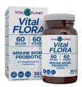 Vital Planet - Vital Flora Immuunituki Probiootti, 60 miljardia PMY, Diverse Strains, Organic Mushroom Supplement Blend Prebiootit, Digestive Health Probiootit naisten ja miesten 30 kapselia