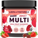Llama Naturals monivitamiini naisille ja miehille, vegaanille, luomutypykät D-, C- ja K-vitamiinilla, aikuiset Real Fruit Gummy Vitamiineja, Pureskeltava Multivitamiini Sugar Cane, Mansikka, 120 Ct