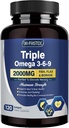 Triple Omega 3-6-9 Fish Oil 2000mg kanssa E-vitamiini - EPA & DHA rasvahapot täydentää - tukee sydän, aivot, silmät, iho ja immuuni terveys - sisältää pellavansiemenen ja tarha, ei-GMO, 120 Softgels