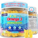 Lapset Omega 3 Gummies + Kalsium 400 mg + D3-vitamiini K2 + C, Omega-3 DHA & EPA täydennysosa - Ei kala Burps, Ei sokeria - lapset & Teens Om.ga 3 + Multivitamiini Gummy for Strong Bones, Brain, Immuuni, Silmä, 60Cts