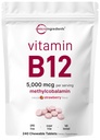 Micro Ingredients B12 5 000 mikrog ... Metyylikobalamiini 240 purutablettia... Nopea liuotus, luonnon mansikkamaku... Tukee energian ja aineenvaihduntaa...