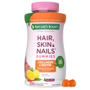 Nature's Bounty Optimal Solutions Hiukset, iho ja kynnet Collagen Pectin Gummies, 100 mg Collagen ja 2500 mikrog Biotin Per Serving, No Stick Gummy, Tropical Citrus Flavor, 200 ct, 100 yhteensä