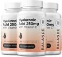 Pure Hyaluronic Acid Supplement 250 mg kanssa C-vitamiini 50 mg, 120 Vegaanikapselit - ihon nesteytys luonnon hehku, hiukset, kynnet, luun & yhteinen terveys Formula